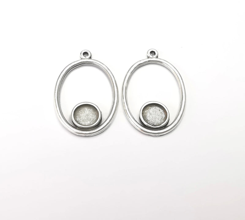 4 Silver Pendant Bezel Blank Earring Component Antique Silver Plated Blanks (8mm Blank) G7112