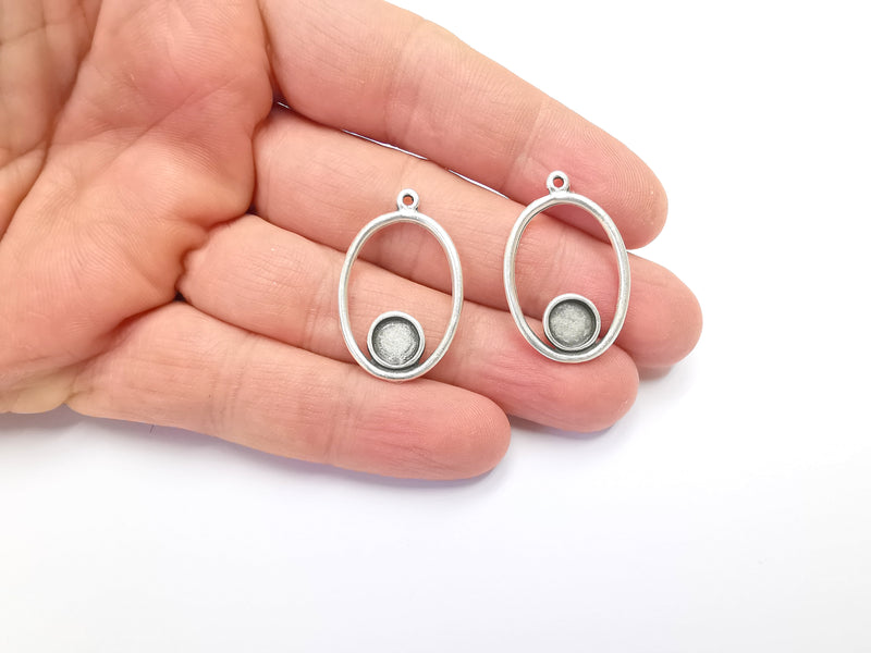 4 Silver Pendant Bezel Blank Earring Component Antique Silver Plated Blanks (8mm Blank) G7112