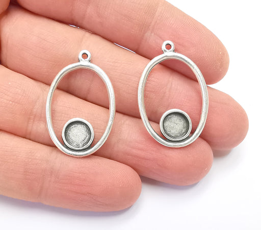 4 Silver Pendant Bezel Blank Earring Component Antique Silver Plated Blanks (8mm Blank) G7112