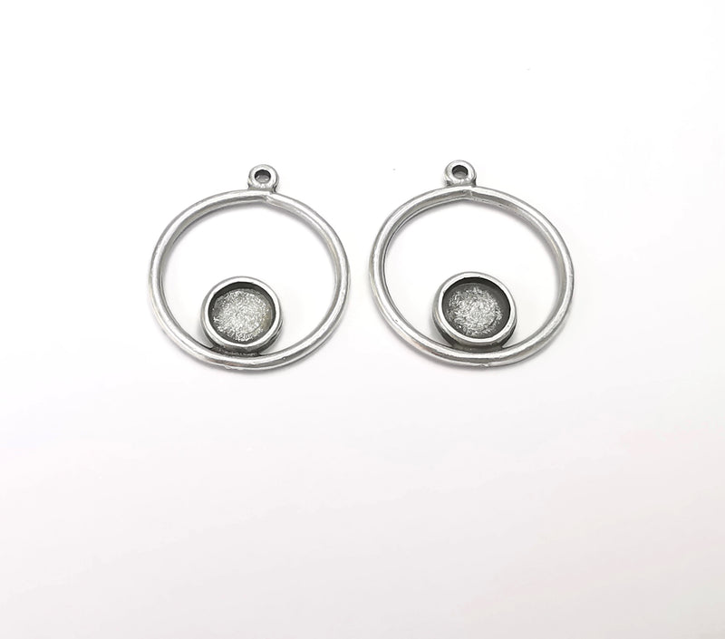 6 Silver Pendant Bezel Blank Earring Component Antique Silver Plated Blanks (7mm Blank) G8078