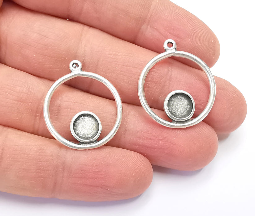 6 Silver Pendant Bezel Blank Earring Component Antique Silver Plated Blanks (7mm Blank) G8078