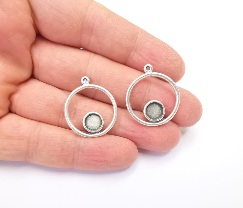 6 Silver Pendant Bezel Blank Earring Component Antique Silver Plated Blanks (7mm Blank) G8078