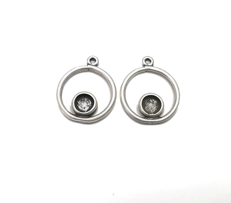 6 Silver Pendant Bezel Blank Earring Component Antique Silver Plated Blanks (6mm Blank) G8633