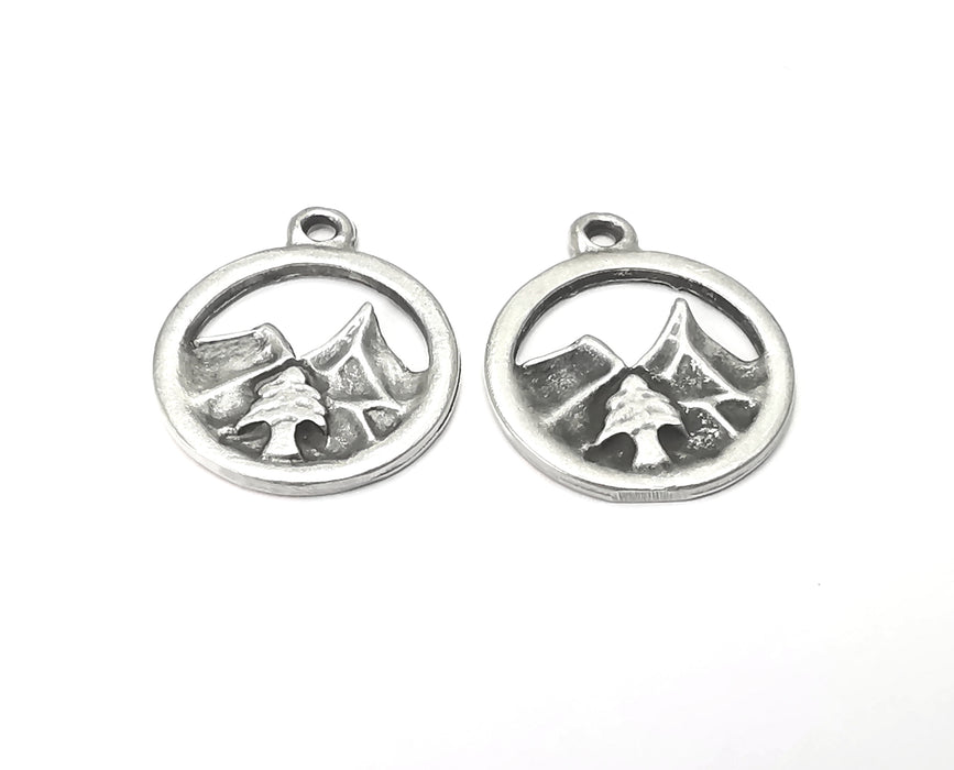2 Mountain Charms Antique Silver Plated Metal (20mm) G10815