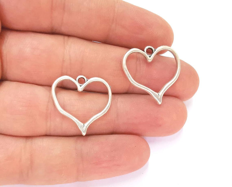 10 Heart Charm Antique Silver Plated Charms (23x23 mm) G23190