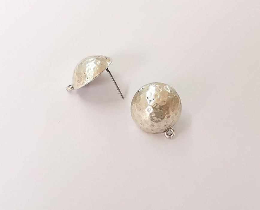 Hammered cube dome silver earring base wire Antique silver plated brass findings 1 Pairs (16mm) G24068