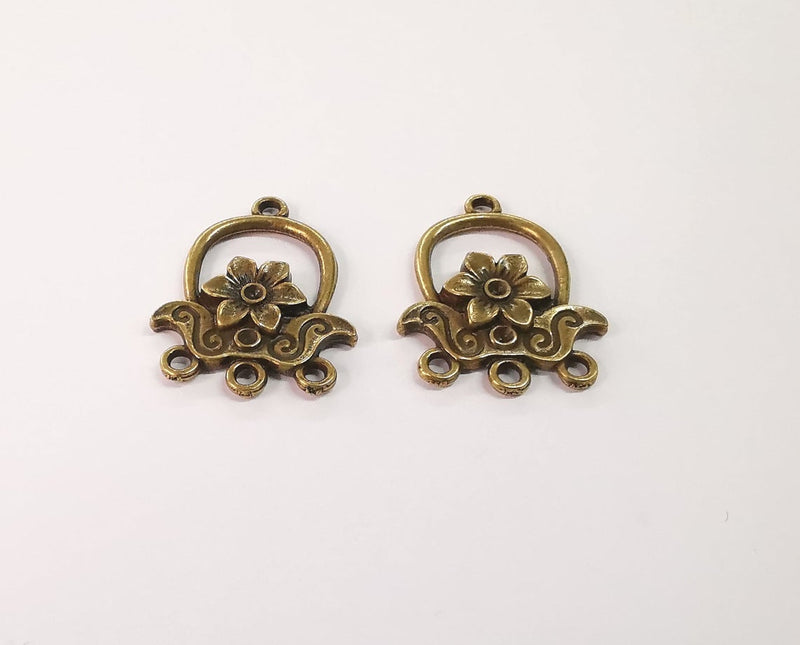 2 Flower charms connector Antique bronze plated charms (30x23mm) G24144