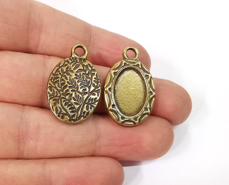 2 Leaf branch frame pendant blank Antique bronze plated pendant (29x19mm) (17x11mm Blank Size) G24148