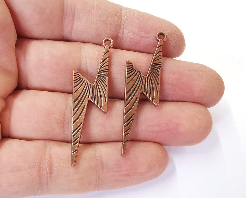 2 Thunder lightning (Double Sided) charms Antique copper plated charms (49x14mm) G24152