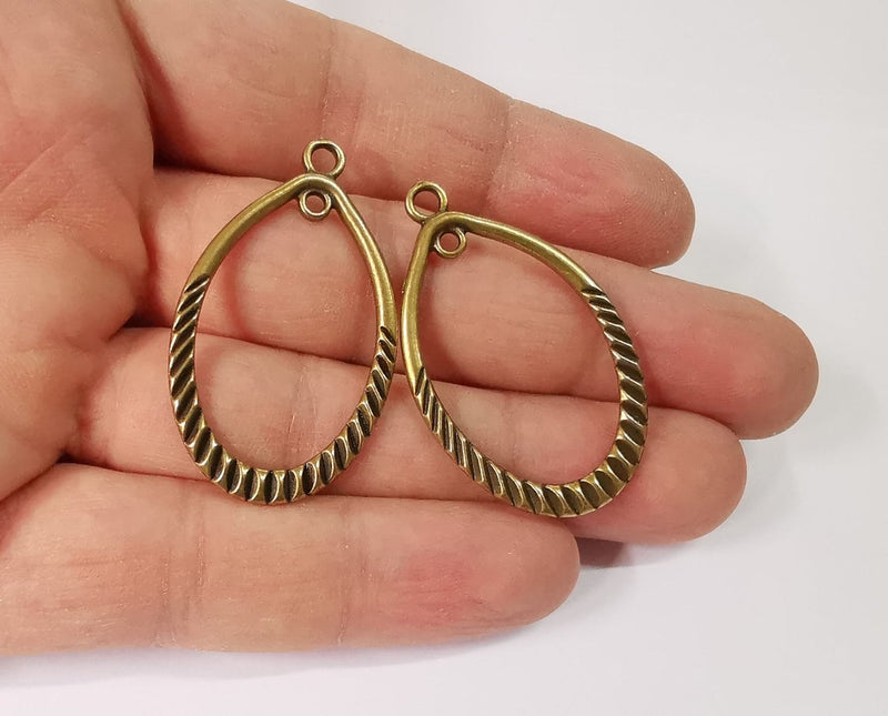 2 Drop charms connector (Double Sided) Antique bronze plated charms (42x25mm) G28561