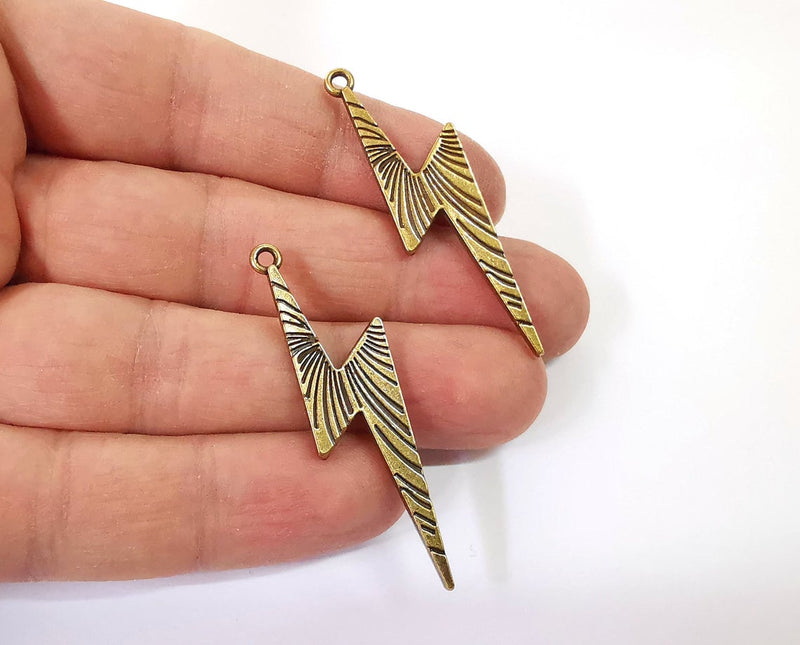 2 Thunder lightning (Double Sided) charms Antique bronze plated charms (49x14mm) G24158