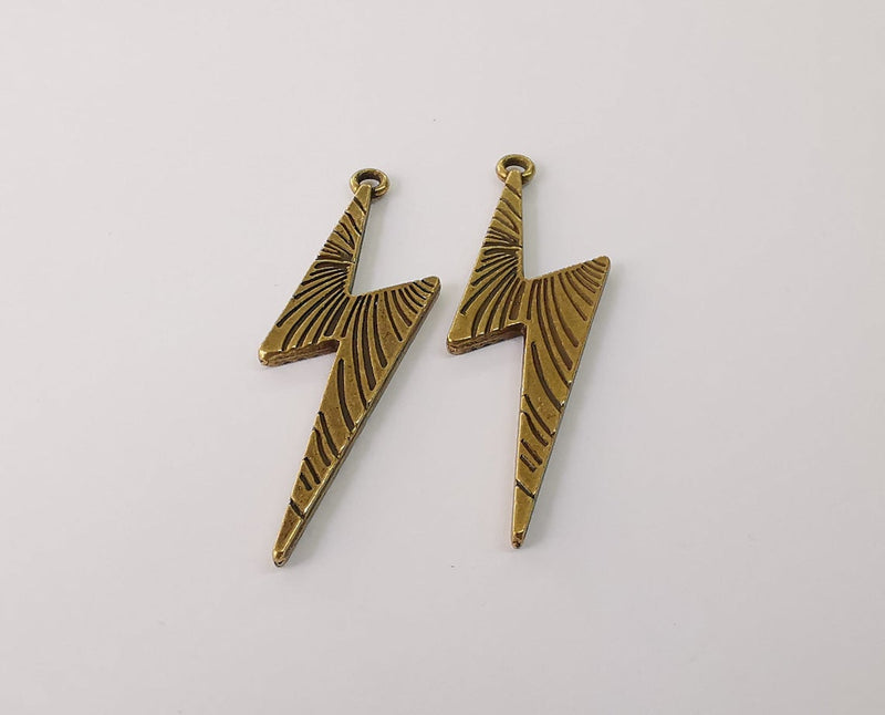 2 Thunder lightning (Double Sided) charms Antique bronze plated charms (49x14mm) G24158