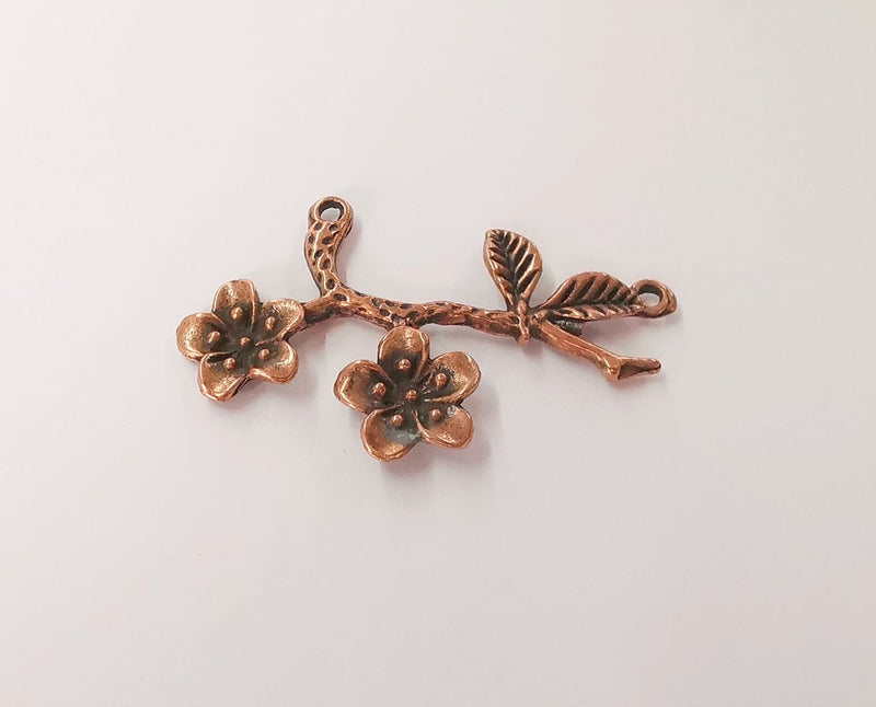 2 Flower branch leaf charms connector Antique copper plated charms (53x32mm) G24167