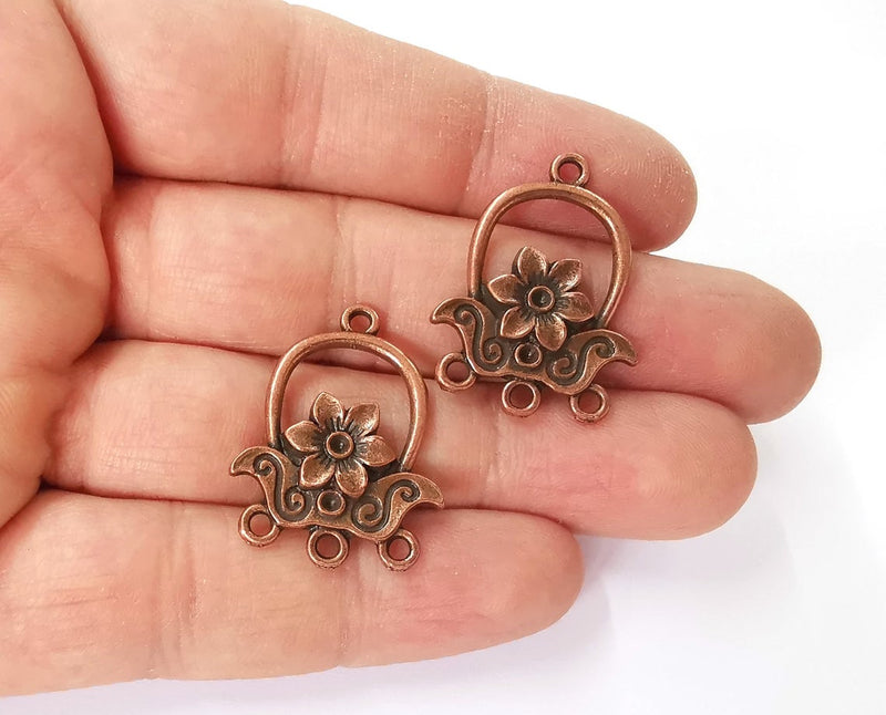 2 Flower charms connector Antique copper plated charms (30x23mm) G24169