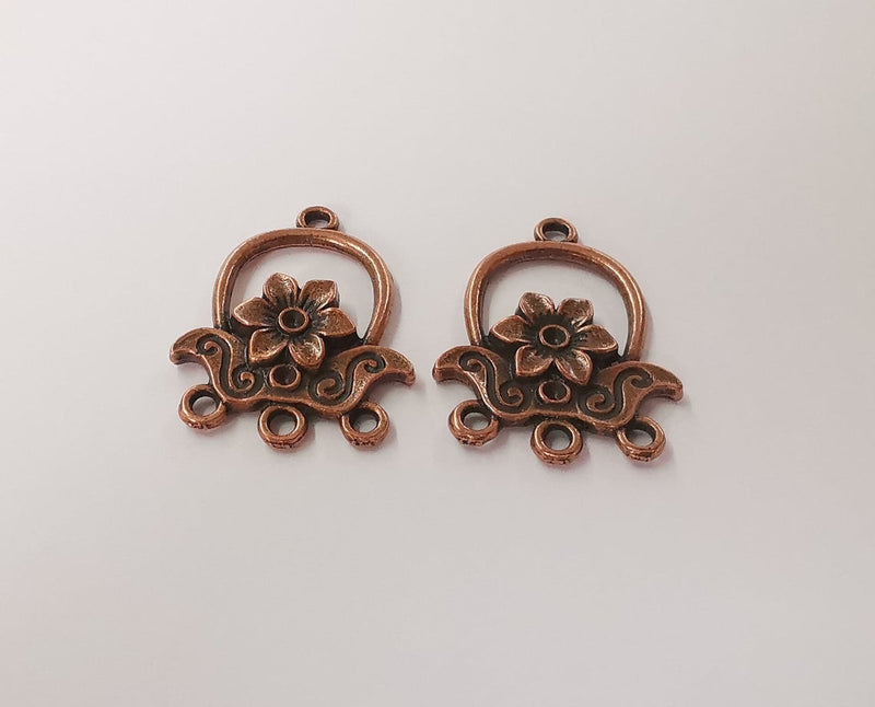 2 Flower charms connector Antique copper plated charms (30x23mm) G24169