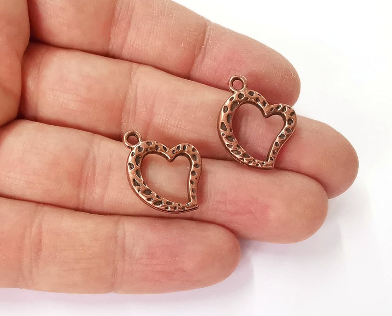 10 Heart charms (Double Sided) Antique copper plated charms (23x17mm) G24170
