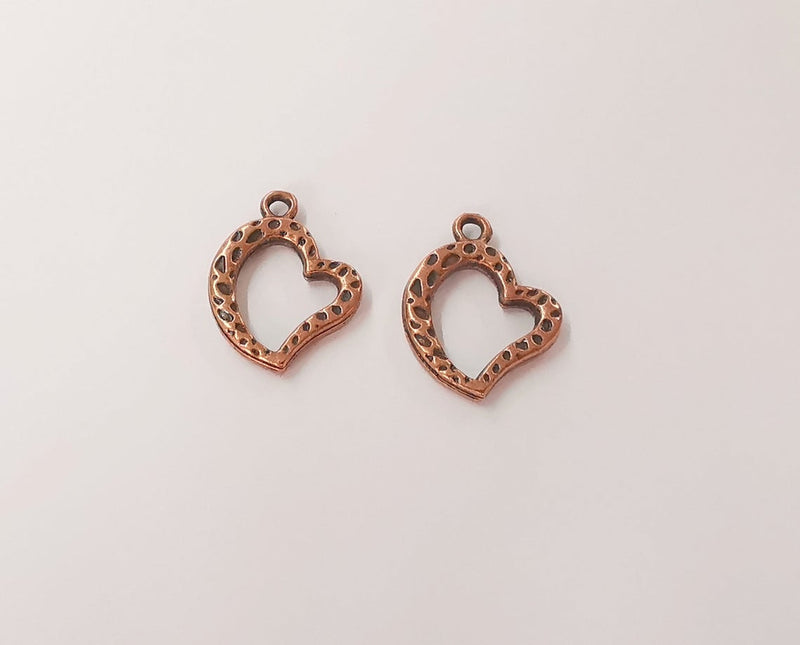 10 Heart charms (Double Sided) Antique copper plated charms (23x17mm) G24170