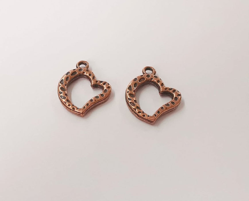 10 Heart charms (Double Sided) Antique copper plated charms (23x17mm) G24170