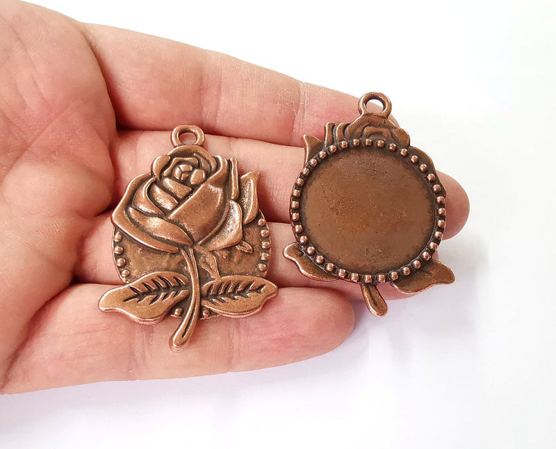 2 Rose frame pendant blank Antique copper plated pendant (53x36mm) (30mm Blank Size) G24176