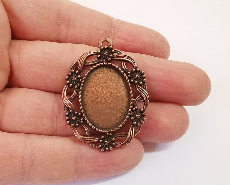 2 Flowers frame pendant blank bezel Antique copper plated pendant (45x33mm) (25x18mm Blank Size) G24190
