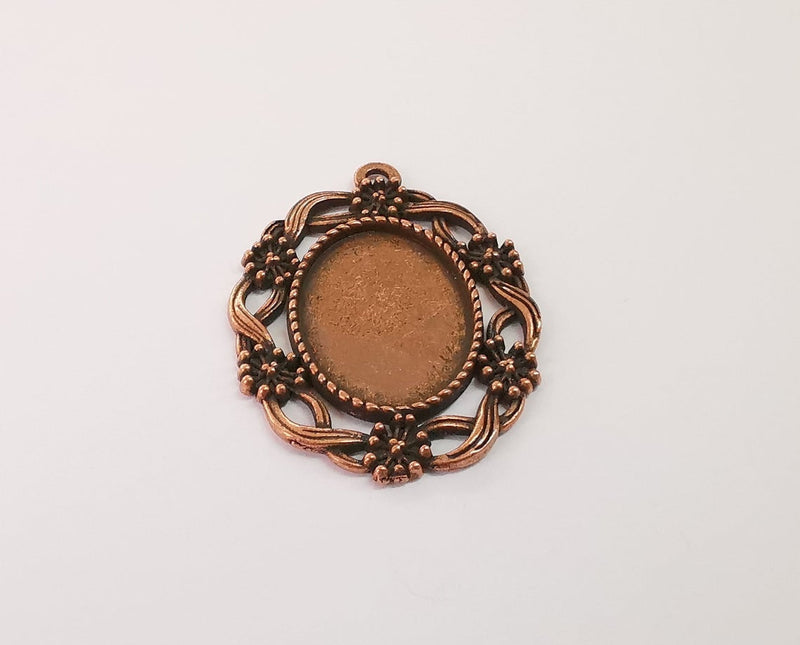 2 Flowers frame pendant blank bezel Antique copper plated pendant (45x33mm) (25x18mm Blank Size) G24190