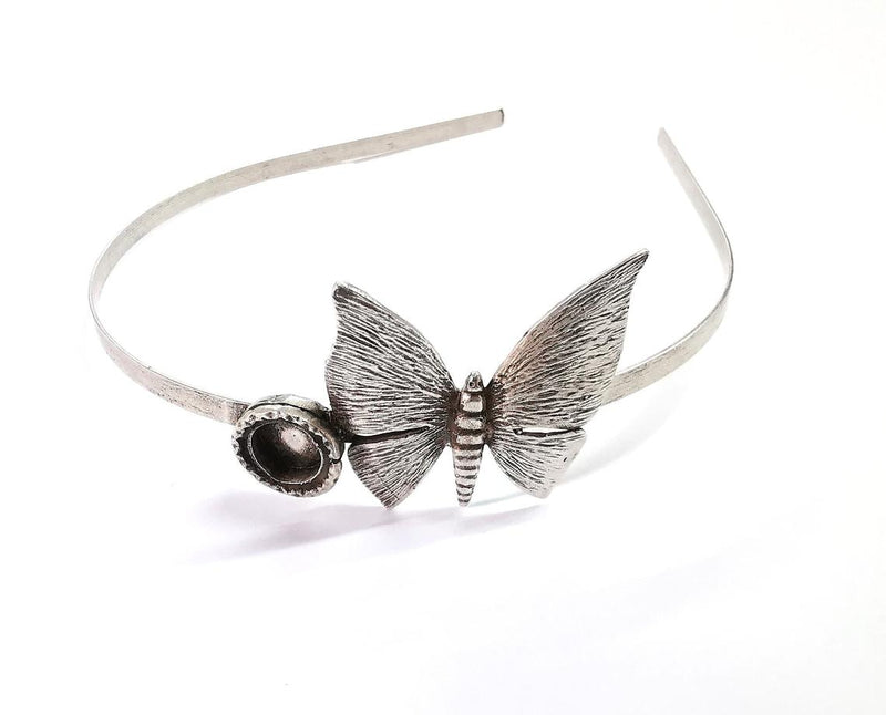 Butterfly crown Headband base blanks Circlet settings Antique silver plated brass adjustable (10mm Bezel Size) G24197