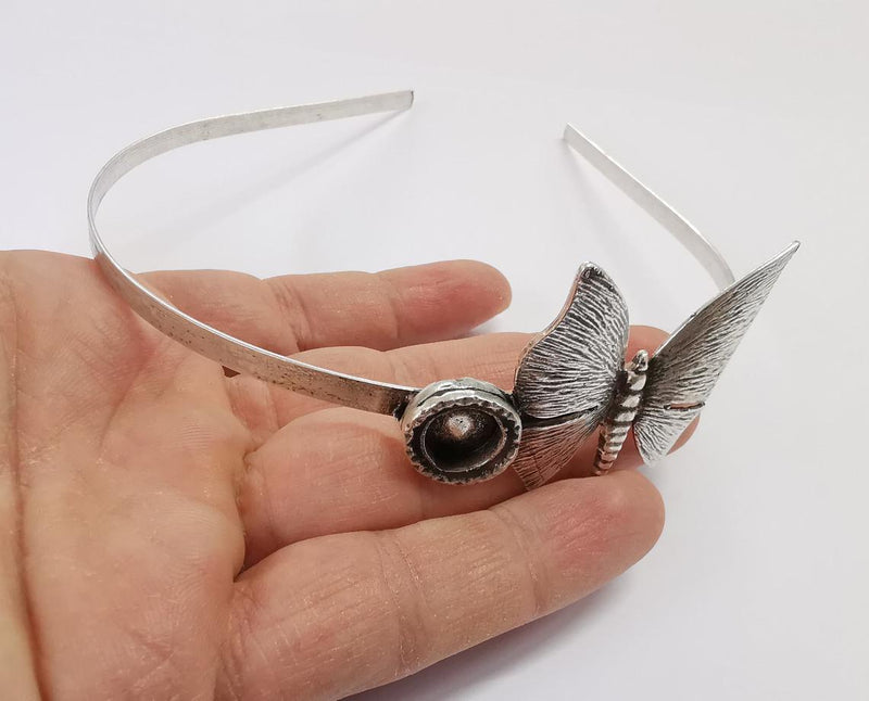 Butterfly crown Headband base blanks Circlet settings Antique silver plated brass adjustable (10mm Bezel Size) G24197