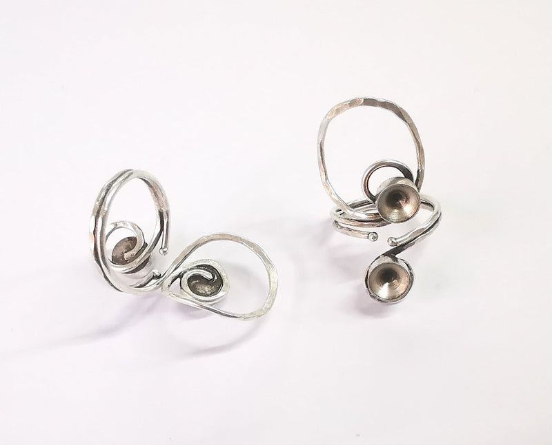 Hammered ring blank Ring setting Ring bezel base Cabochon mountings Adjustable (8mm cone blanks ) Antique Silver Plated Brass G24205