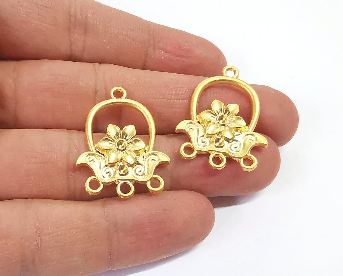 2 Flower charms connector Gold plated charms (30x23mm) G24206