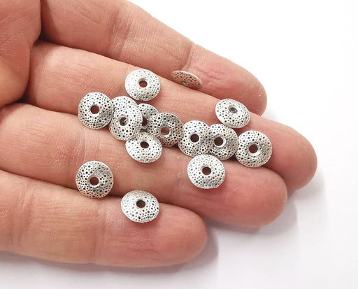 10 Rondelle beads Antique silver plated beads (10x2mm) G24223