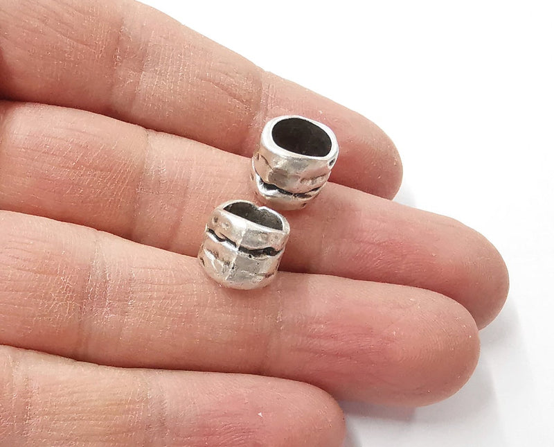 4 Rondelle beads Antique silver plated beads (12x10mm) G24227