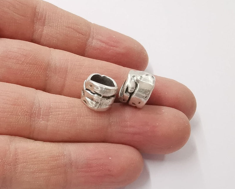 4 Rondelle beads Antique silver plated beads (12x10mm) G24227