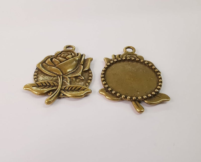 2 Rose frame pendant blank Antique bronze plated pendant (53x36mm) (30mm Blank Size) G24147