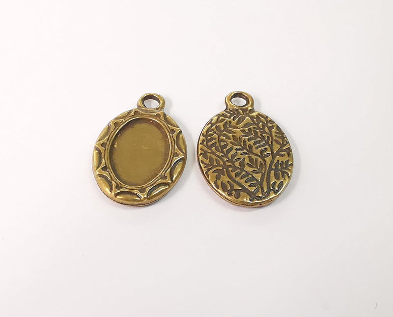 2 Leaf branch frame pendant blank Antique bronze plated pendant (29x19mm) (17x11mm Blank Size) G24148