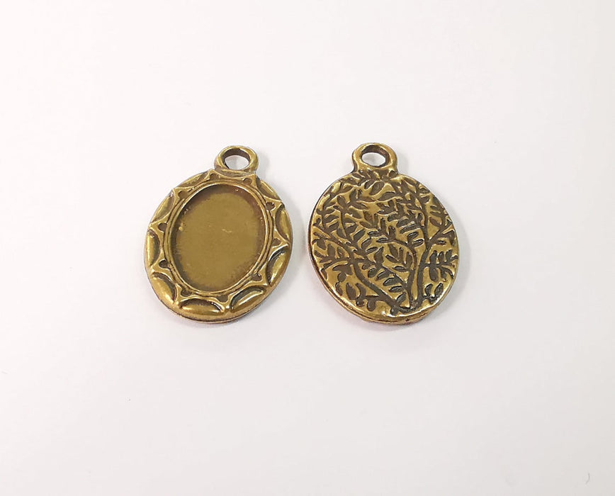 2 Leaf branch frame pendant blank Antique bronze plated pendant (29x19mm) (17x11mm Blank Size) G24148
