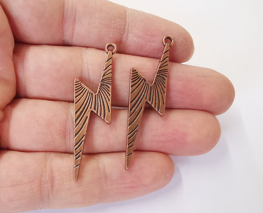 2 Thunder lightning (Double Sided) charms Antique copper plated charms (49x14mm) G24152