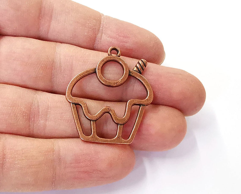 4 Muffin charms Antique copper plated charms (36x30mm) G24155