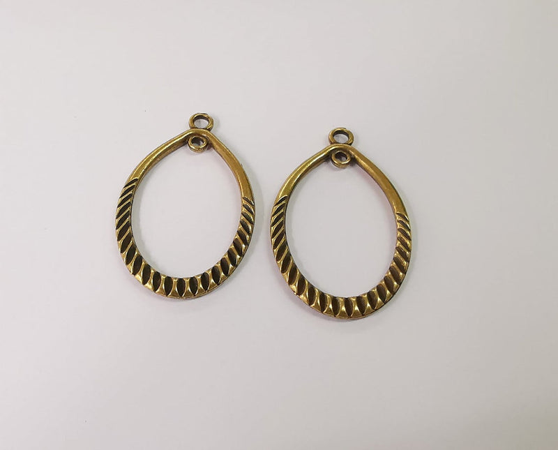 2 Drop charms connector (Double Sided) Antique bronze plated charms (42x25mm) G28561