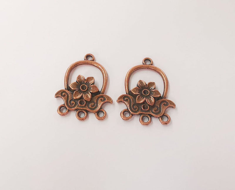 2 Flower charms connector Antique copper plated charms (30x23mm) G24169