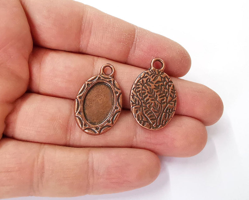 2 Leaf branch frame pendant blank Antique copper plated pendant (29x19mm) (17x11mm Blank Size) G24174