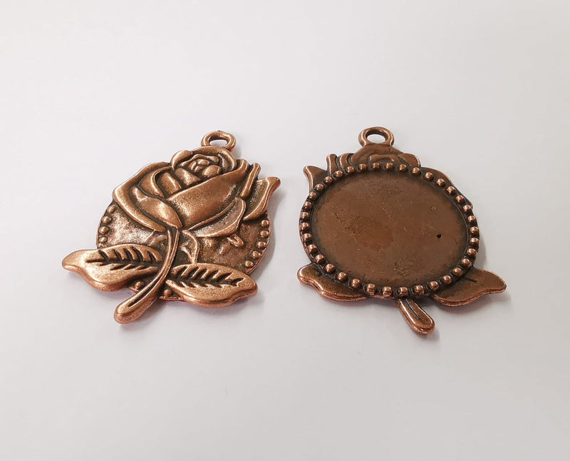 2 Rose frame pendant blank Antique copper plated pendant (53x36mm) (30mm Blank Size) G24176