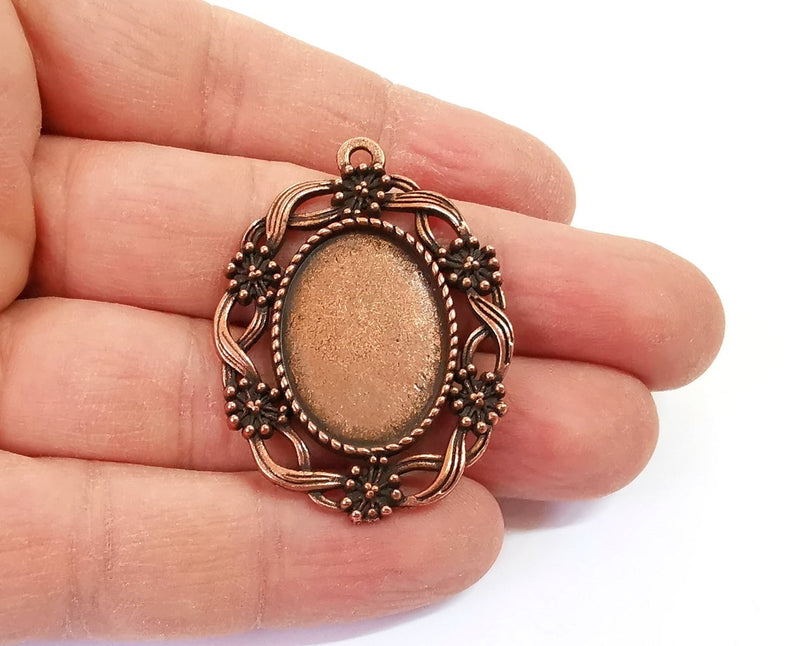 2 Flowers frame pendant blank bezel Antique copper plated pendant (45x33mm) (25x18mm Blank Size) G24190