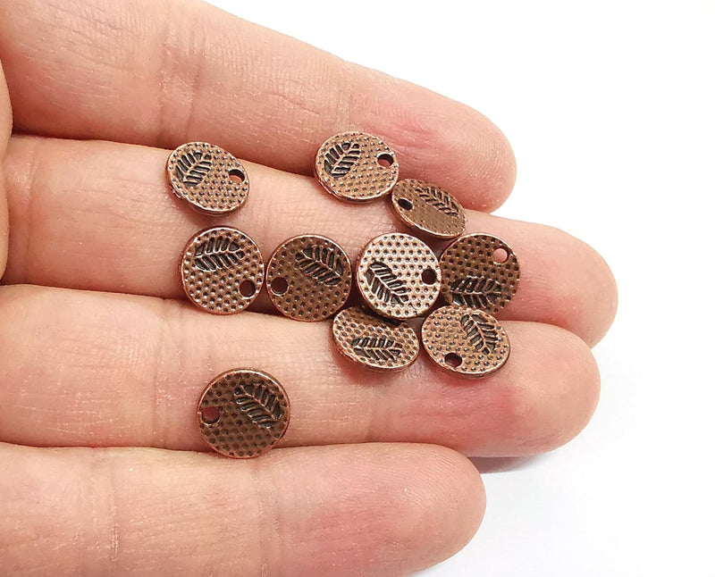 10 Leaf charms Round charms (Double Sided) Antique copper plated charms (11mm) G24202