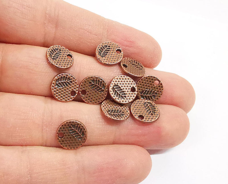 10 Leaf charms Round charms (Double Sided) Antique copper plated charms (11mm) G24202