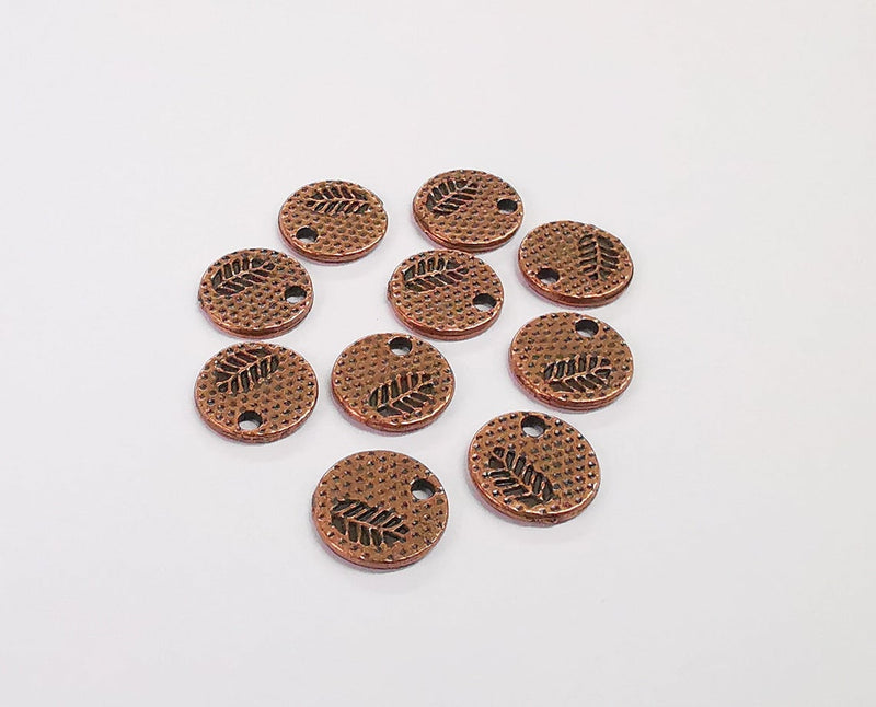 10 Leaf charms Round charms (Double Sided) Antique copper plated charms (11mm) G24202