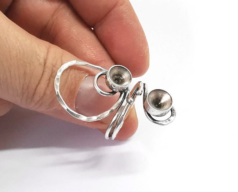 Hammered ring blank Ring setting Ring bezel base Cabochon mountings Adjustable (8mm cone blanks ) Antique Silver Plated Brass G24205