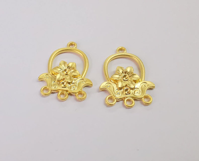2 Flower charms connector Gold plated charms (30x23mm) G24206