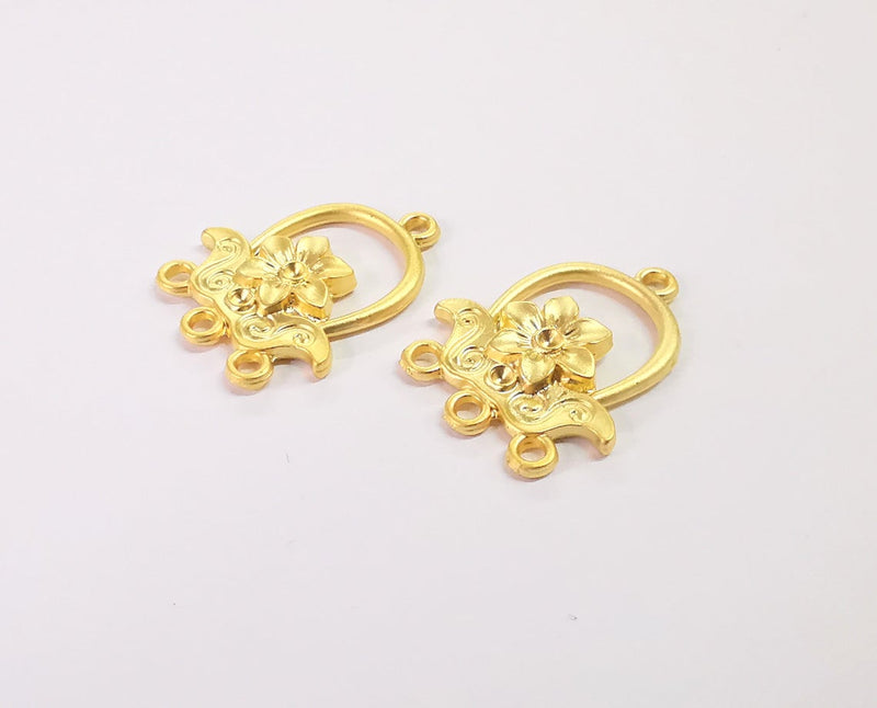 2 Flower charms connector Gold plated charms (30x23mm) G24206
