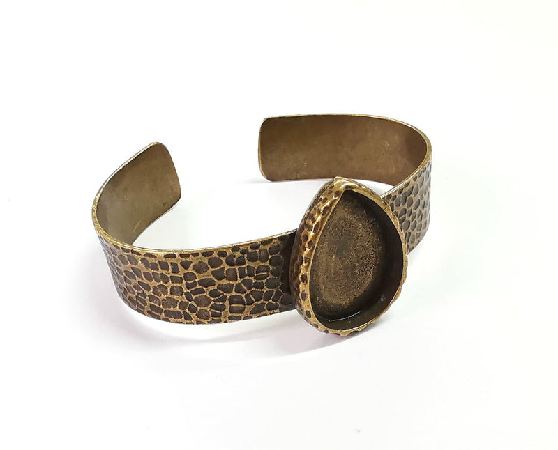 Bracelet blank Resin cuff Dry flower inlay blank Cuff bezel Glass cabochon base Hammered adjustable Antique bronze (25x18mm ) G24207