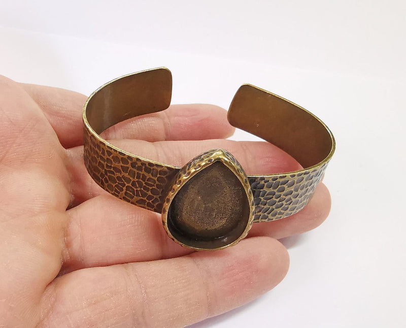 Bracelet blank Resin cuff Dry flower inlay blank Cuff bezel Glass cabochon base Hammered adjustable Antique bronze (25x18mm ) G24207